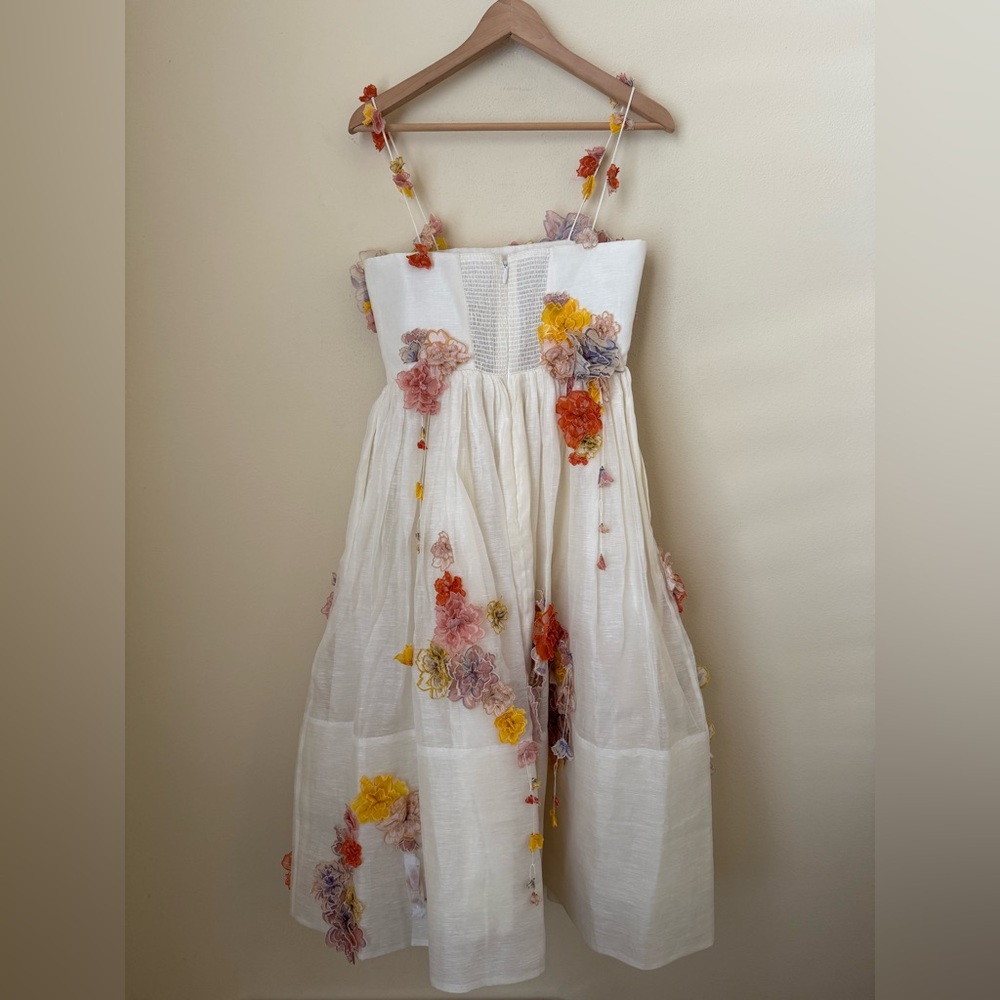 Zimmermann New Postcard Midi Dress Floral Applique White Size 1 - Picture 4 of 9